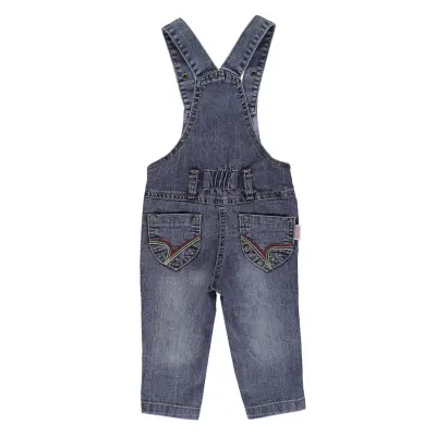 Overdo Kız Salopet Kedi Nakışlı Mavi Denim - 3