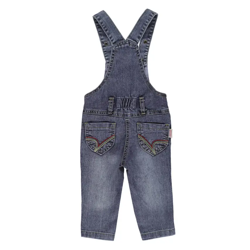 Overdo Kız Salopet Kedi Nakışlı Mavi Denim - 6