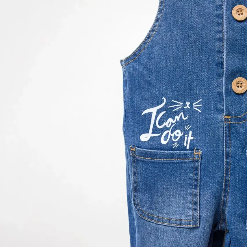 Overdo Kız Salopet Kot Nakışlı Koyu Mavi - 3