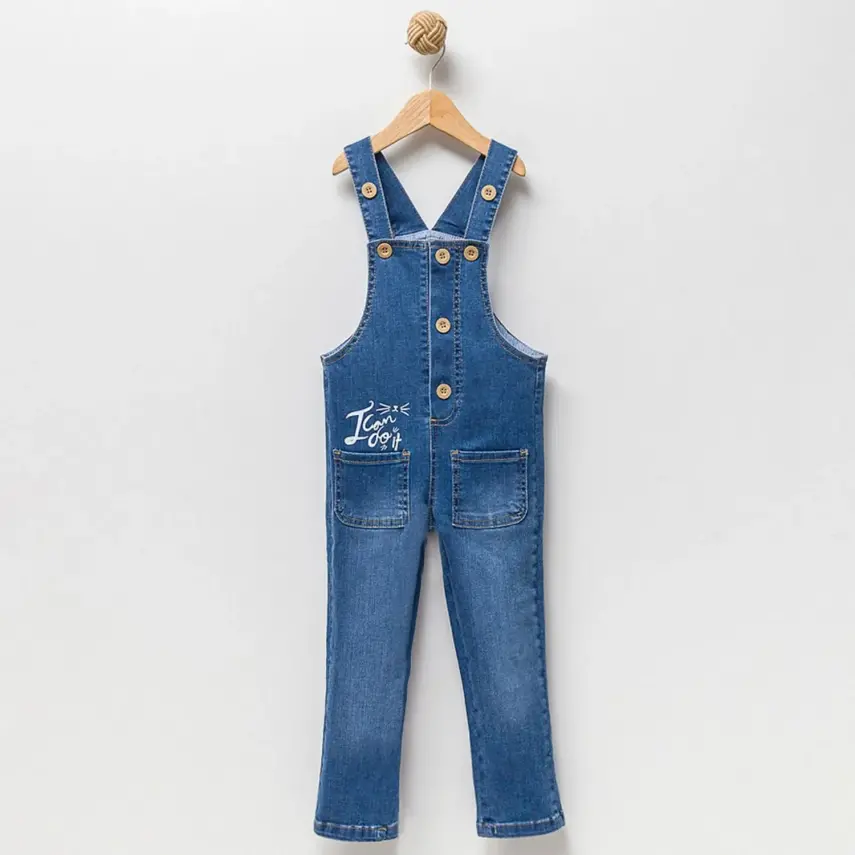 Overdo Kız Salopet Kot Nakışlı Koyu Mavi - 1