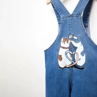 Overdo Kız Salopet Kot Nakışlı Koyu Mavi - 2