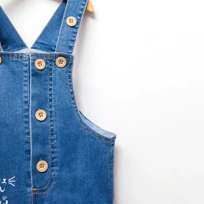 Overdo Kız Salopet Kot Nakışlı Koyu Mavi - 4