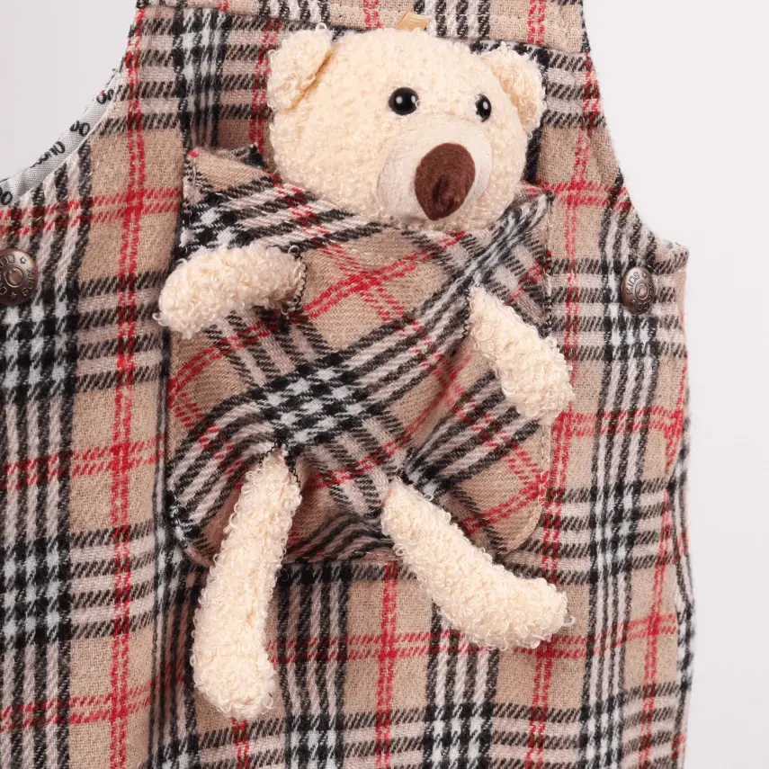 Overdo Unisex Salopet Ayıcıklı EkoseO Bej - 2