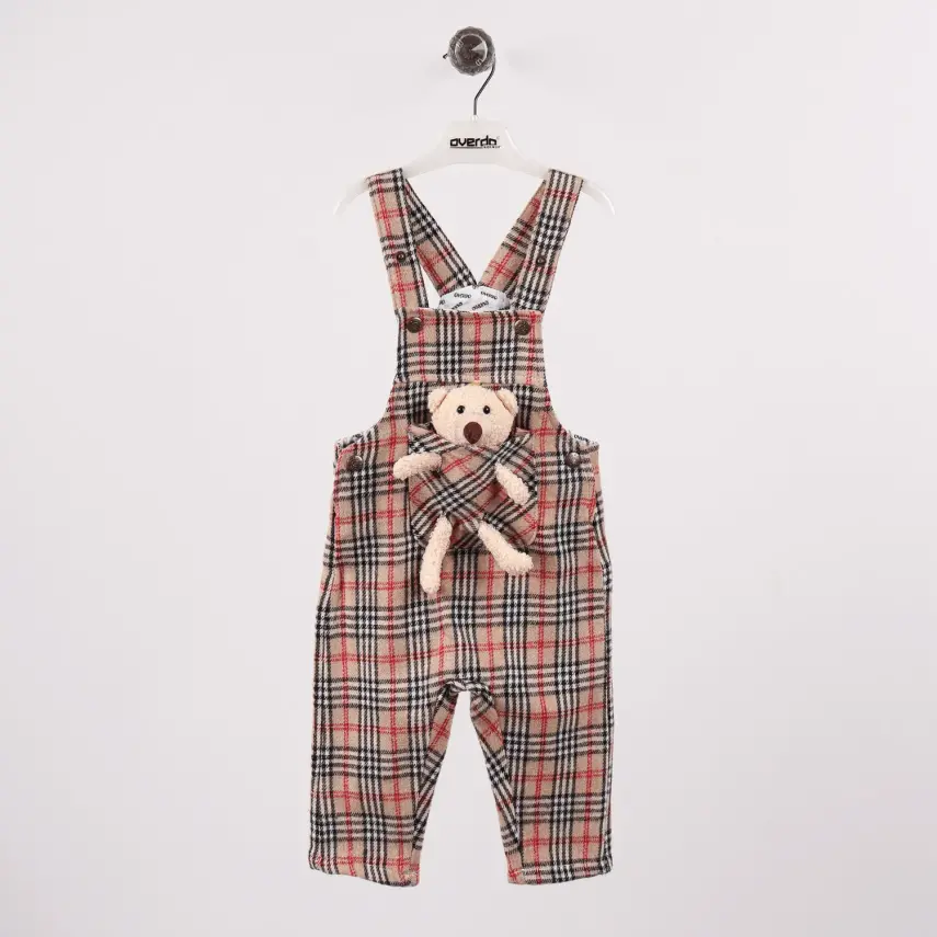 Overdo Unisex Salopet Ayıcıklı EkoseO Bej - 1