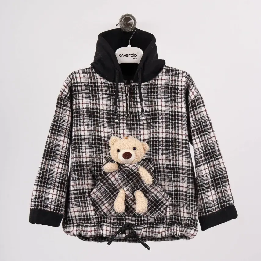 Overdo Unisex Sweatshirt Ayıcıklı Ekoseli Siyah - 6