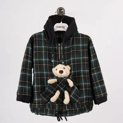 Overdo Unisex Sweatshirt Ayıcıklı Ekoseli Yeşil