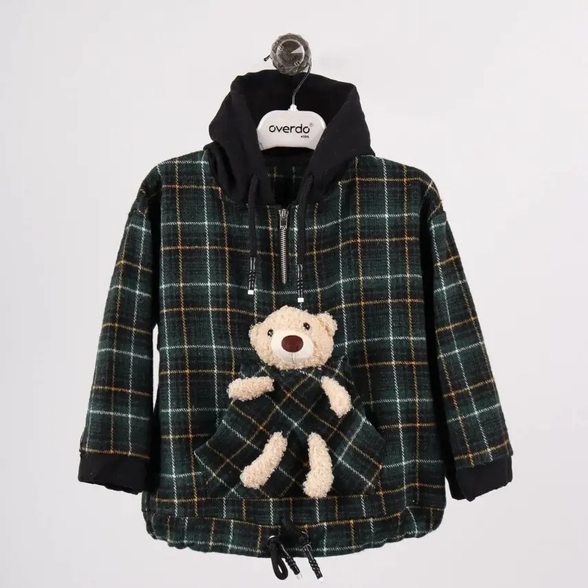 Overdo Unisex Sweatshirt Ayıcıklı Ekoseli Yeşil - 1