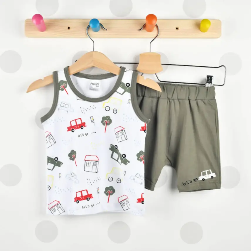 Pelops 2li Takım Atlet Araba Baskılı Beyaz - 1