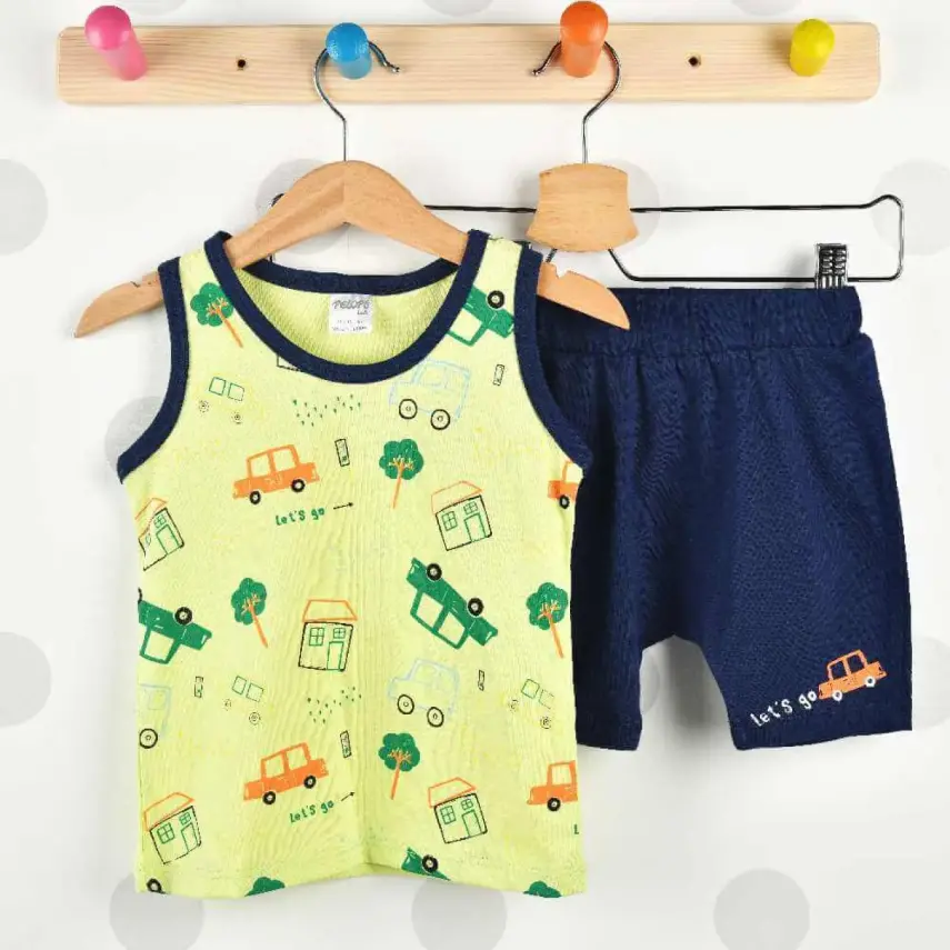 Pelops 2li Takım Atlet Araba Baskılı Fıstık Yeşili - 1