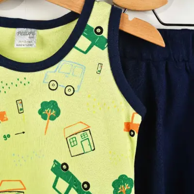 Pelops 2li Takım Atlet Araba Baskılı Fıstık Yeşili - 2