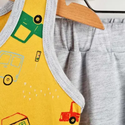 Pelops 2li Takım Atlet Araba Baskılı Hardal - 8