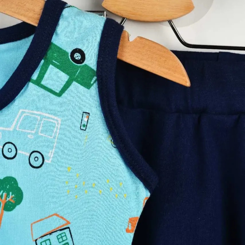 Pelops 2li Takım Atlet Araba Baskılı Mavi - 1