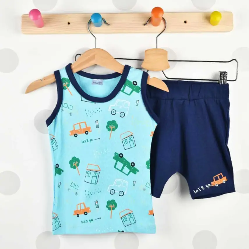 Pelops 2li Takım Atlet Araba Baskılı Mavi - 2