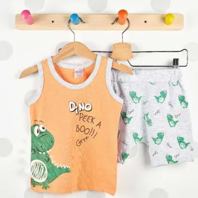 Pelops 2li Takım Atlet Dinazor Baskılı Turuncu - 2