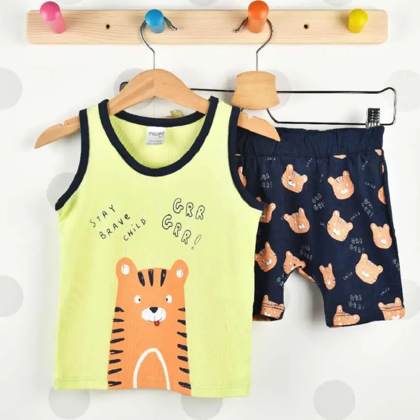 Pelops 2li Takım Atlet Rırr Tiger Baskılı Fıstık Yeşili - 1