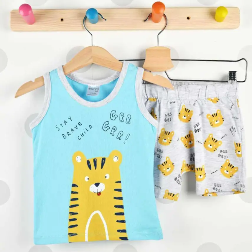 Pelops 2li Takım Atlet Rırr Tiger Baskılı Mavi - 1