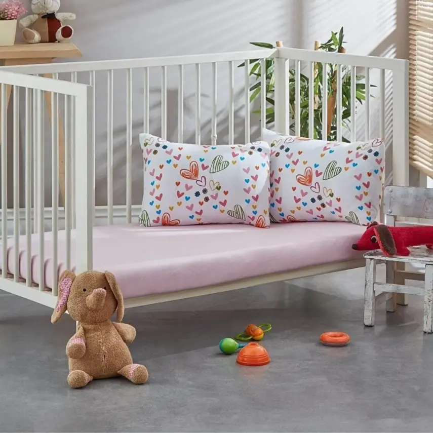 Penye Bebek Çarşaf Ve Yastık Kılıfı Baby Love 60*120 - 1