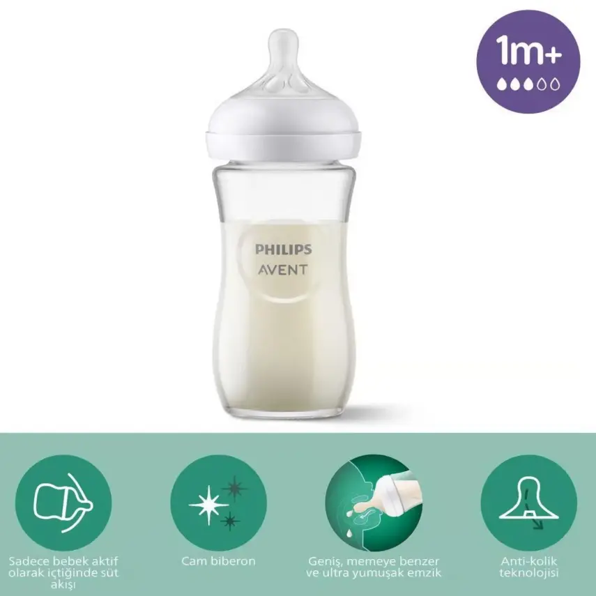 Philips Avent Doğal Tepkili Cam Biberon 240ml 1+ Ay - 8