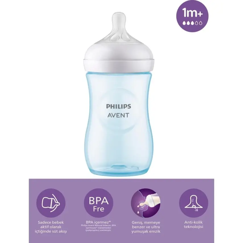 Philips Avent Doğal Tepkili PP Biberon 260ml 1+ Ay Mavi - 13