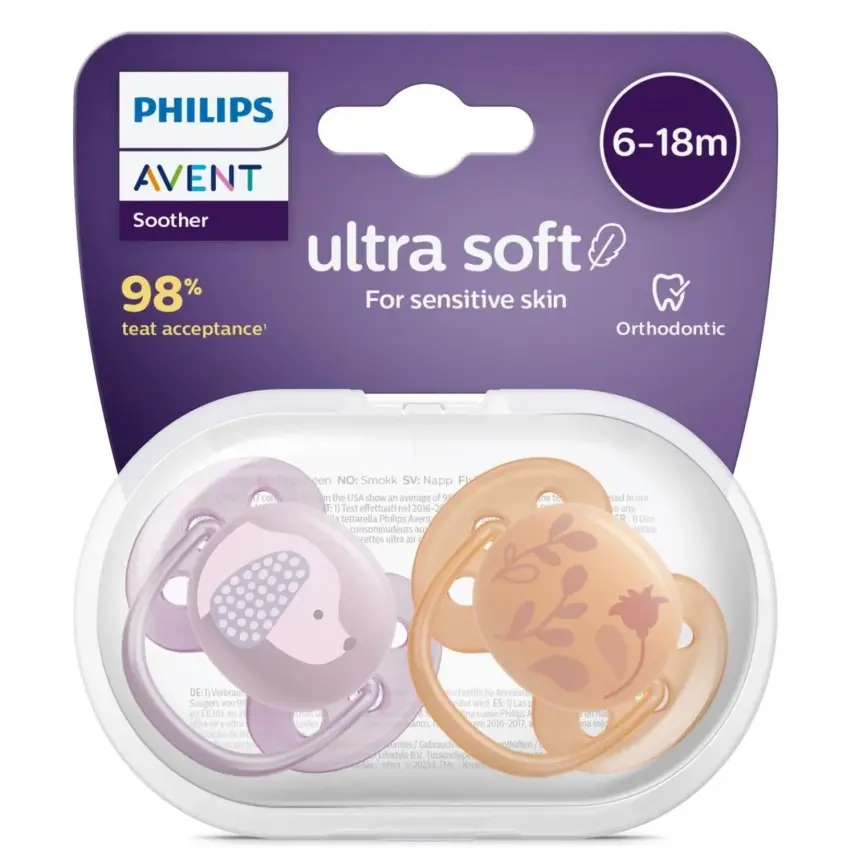 Philips Avent Soother Ultra Yumuşak Emzik 6-18 Ay 2li Kız  SCF091/18  - 1