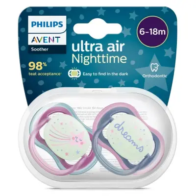 Philips Avent Ultra Air Gece Emzik 6-18 Ay 2li Kız  SCF376/14