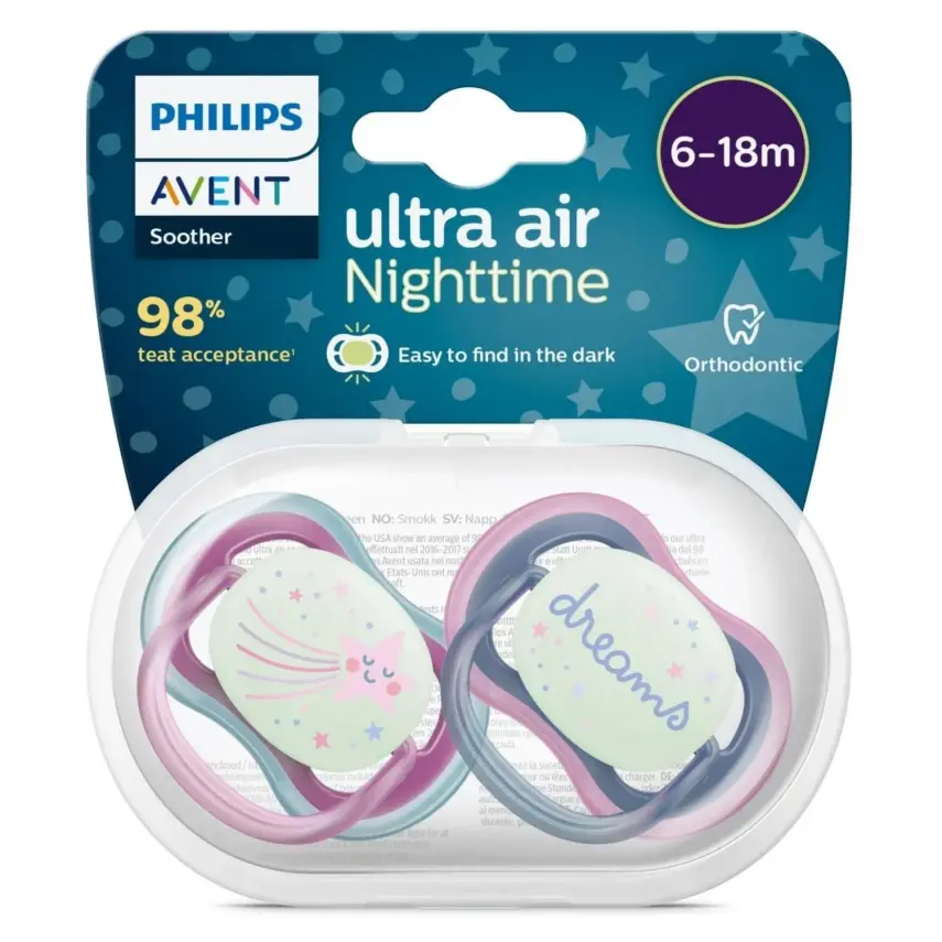 Philips Avent Ultra Air Gece Emzik 6-18 Ay 2li Kız  SCF376/14 - 1