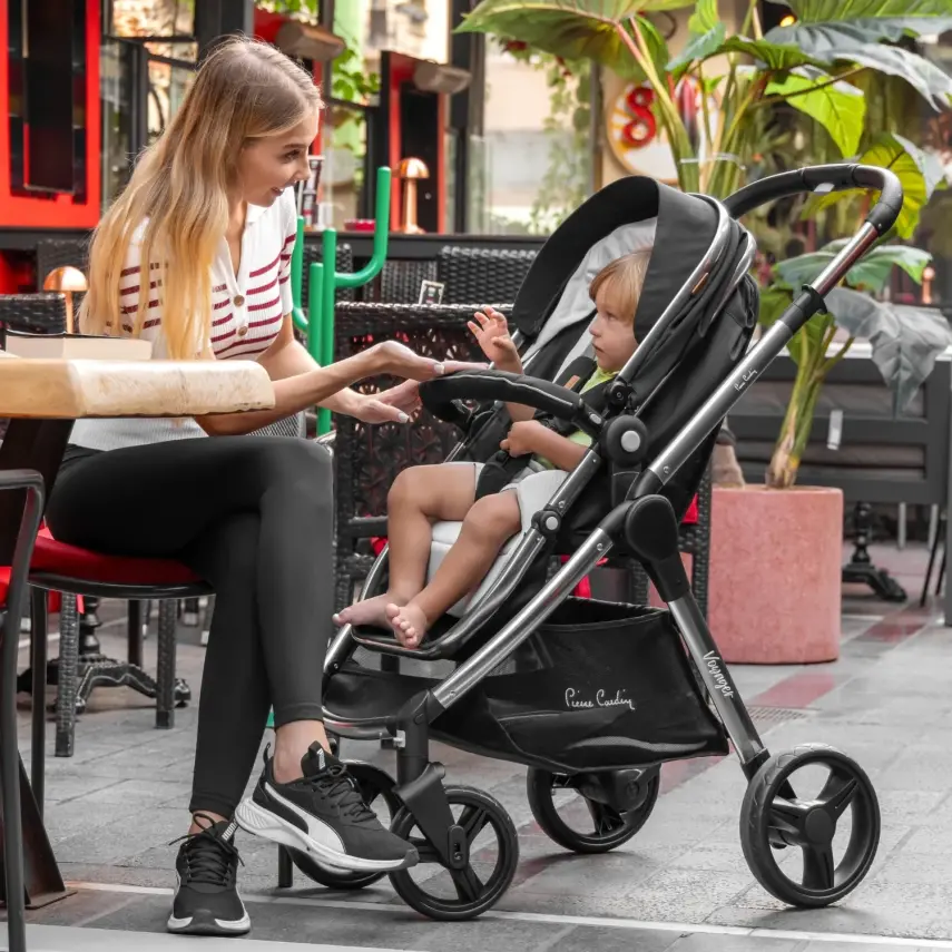 Pierre Cardin Voyager Tek Elle Katlanabilen Çift Yönlü Seyahat Travel Sistem Bebek Arabası Siyah - 3