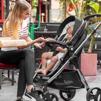 Pierre Cardin Voyager Tek Elle Katlanabilen Çift Yönlü Seyahat Travel Sistem Bebek Arabası Siyah - 7