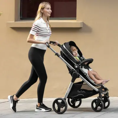 Pierre Cardin Voyager Tek Elle Katlanabilen Çift Yönlü Seyahat Travel Sistem Bebek Arabası Siyah - 5