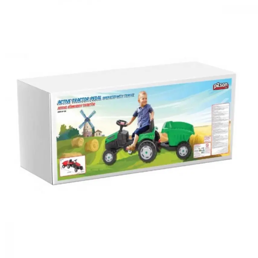 Pilsan Active Römorklu Pedallı Traktör Yeşil - 3