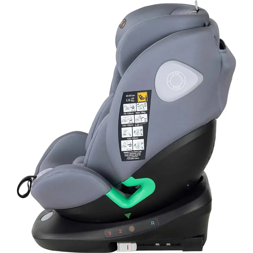 Prego Tronfix 360° Dönebilen Isofixli I-Size Oto Koltuğu 0-36 Kg Gri Q9004 - 3