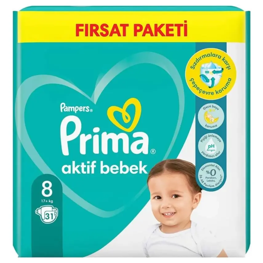 Prima Aktif Bebek Bezi 8 Beden 17+ Kg 31'li Fırsat Paketi - 1