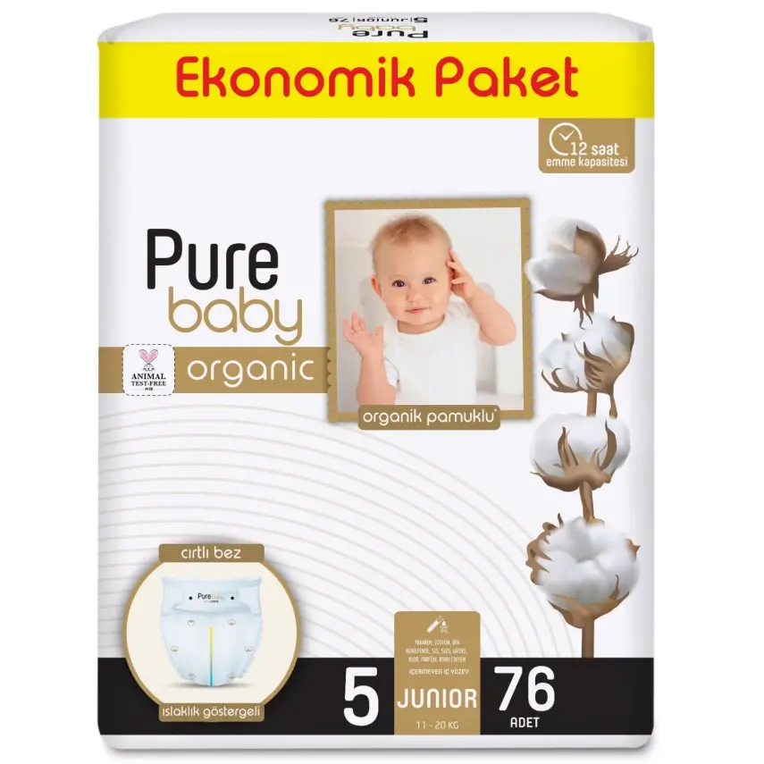Pure Baby Organik Bebek Bezi 5 Beden Junior 76lı - 1