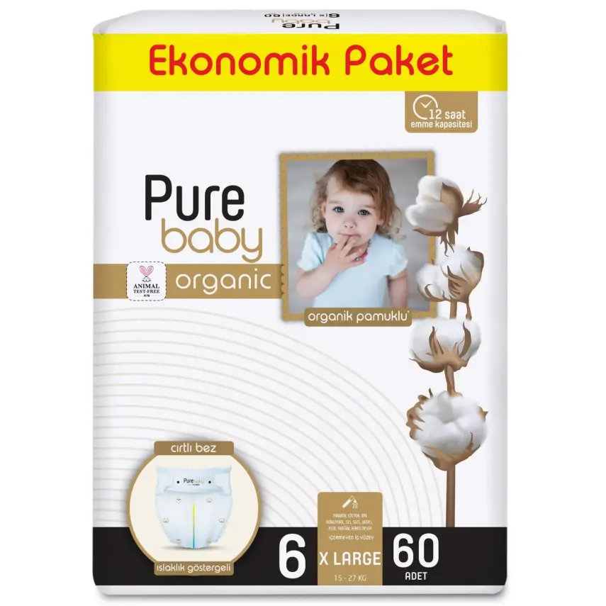 Pure Baby Organik Bebek Bezi 6 Beden XL 60lı - 1