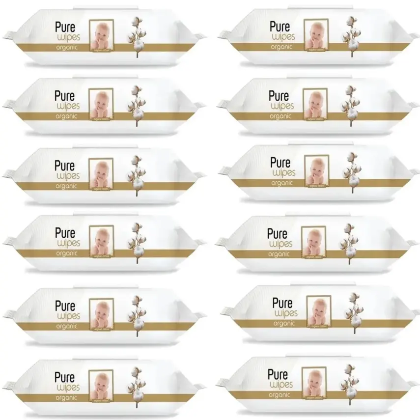 Pure Baby Organik Pamuklu Bebek Islak Havlu 90lı x12 - 1