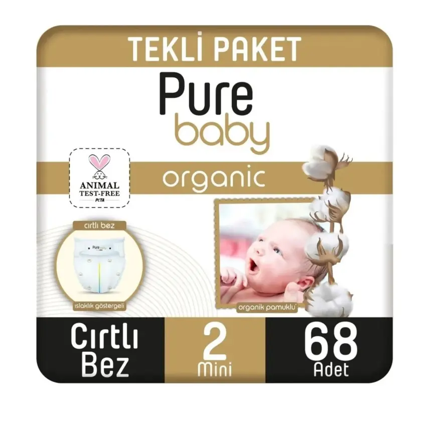Pure Baby Pamuk Bebek Bezi 2 Beden Mini 68li Jumbo Paket - 1