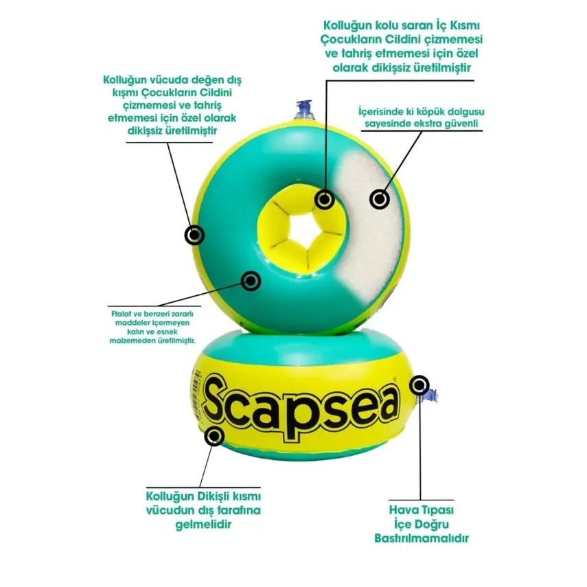 Scap Sea Çocuklar İçin İçi Dolgulu Yüzme Kolluğu 10kg - 40kg arası Tamir Bandı Hediyeli - 3