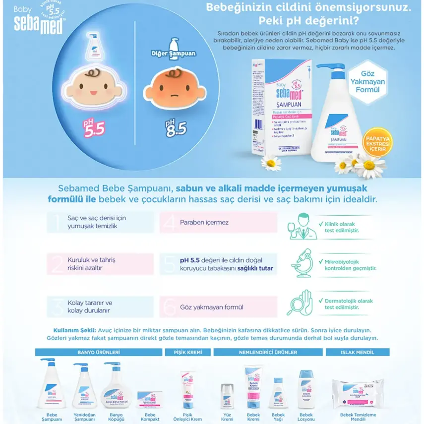 Sebamed Baby Nemlendirici Etkili Papatya Özütlü Bebek Şampuanı 750 ml - 5