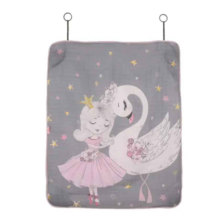 Sevi Bebe Müslin Bebek Arabası Örtüsü Pano Baskılı Kuğu - 2