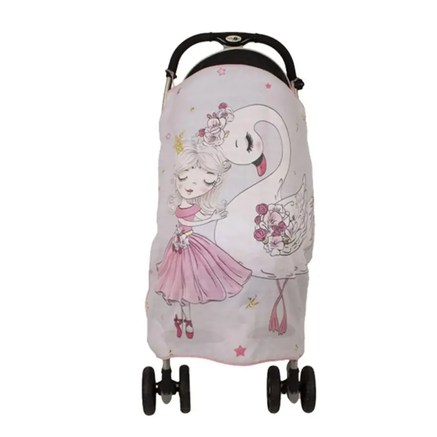 Sevi Bebe Müslin Bebek Arabası Örtüsü Pano Baskılı Kuğu - 1