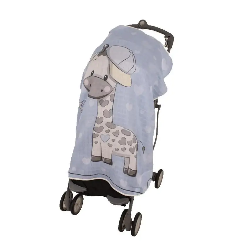 Sevi Bebe Müslin Bebek Arabası Örtüsü Pano Baskılı Zürafa - 1