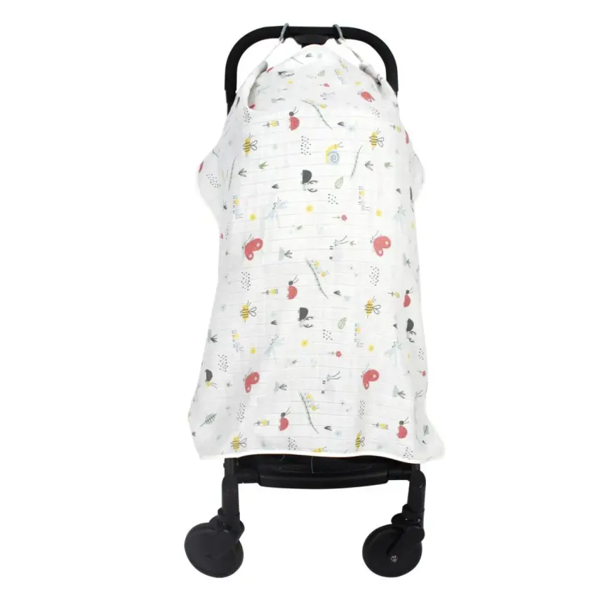 Sevi Bebe Müslin Bebek Arabası Örtüsü Sevimli Böcekler - 1