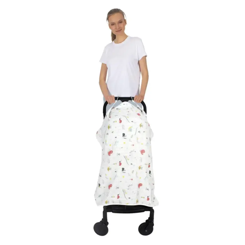 Sevi Bebe Müslin Bebek Arabası Örtüsü Sevimli Böcekler - 3