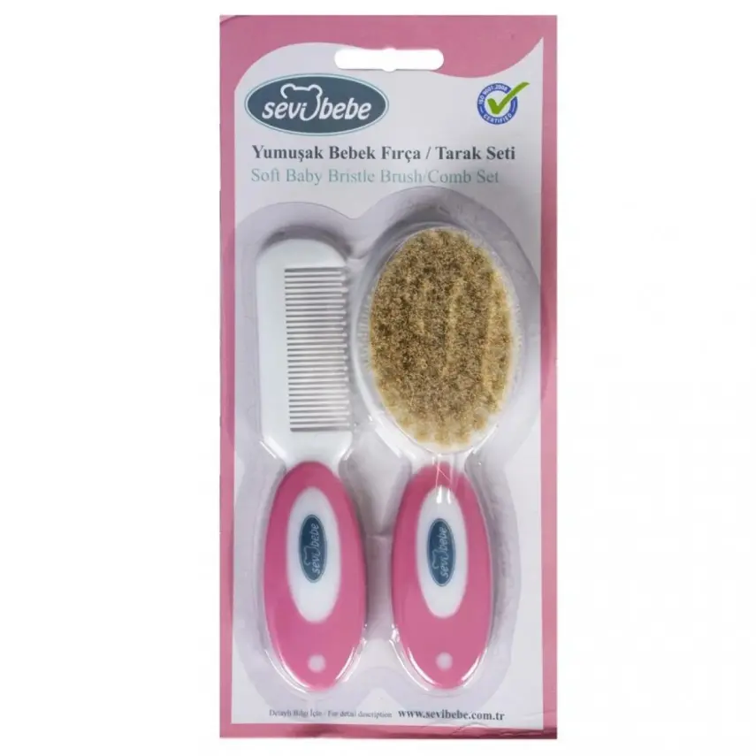 Sevi Bebe Naturel Fırça Tarak Seti Pembe - 1
