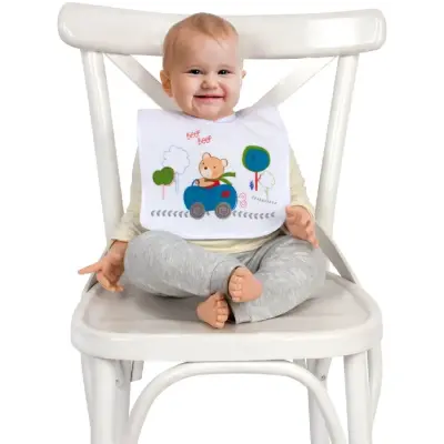 Sevi Bebe Yapışkanlı Havlu Mama Önlüğü Arabalı Ayı - 2