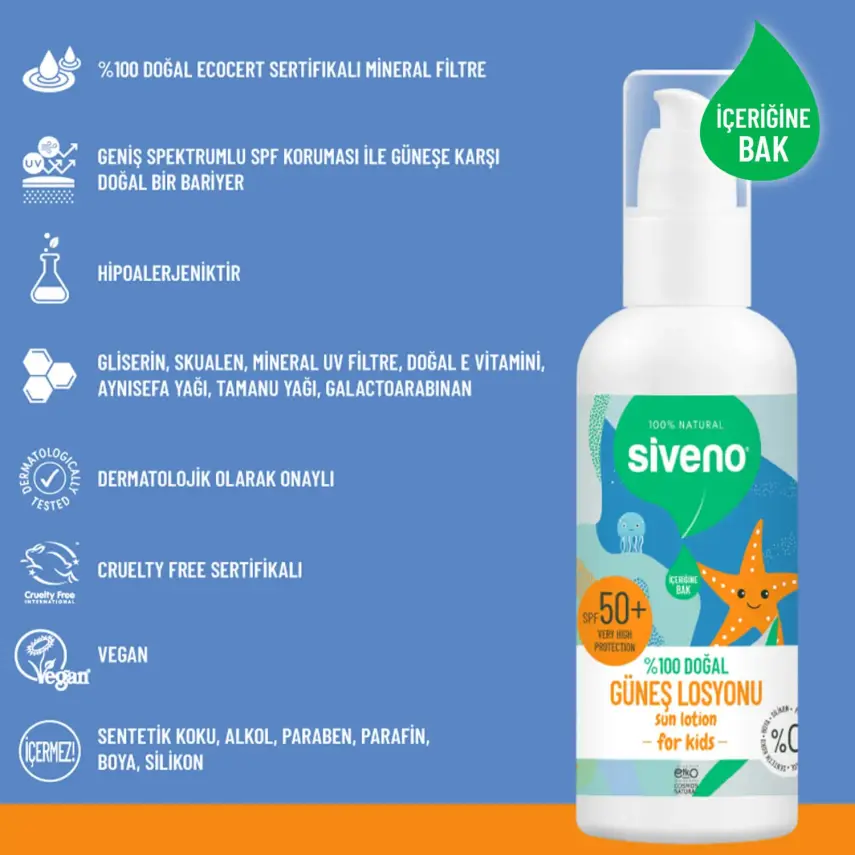 Siveno %100 Doğal Çocuklar İçin Güneş Losyonu 100 ml - 4