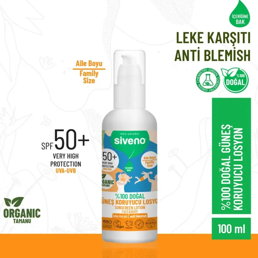 Siveno %100 Doğal Tüm Aile İçin Güneş Losyonu 50 SPF 100ml - 3