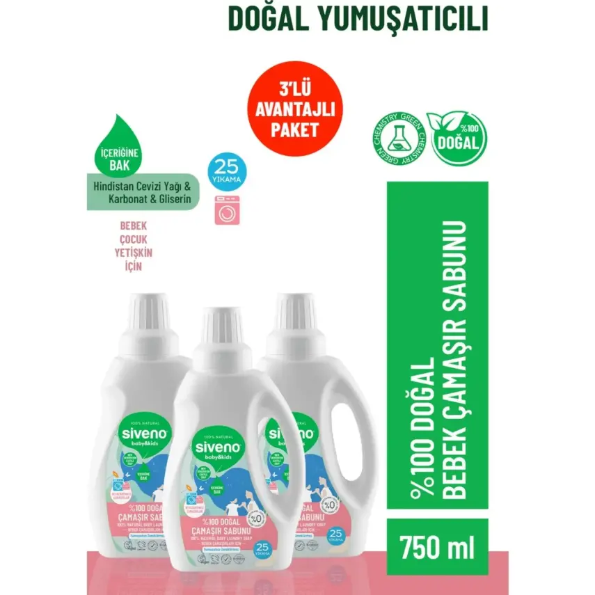 Siveno Baby Doğal Çamaşır Sabunu 750 ml x3 - 2