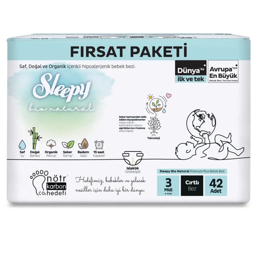 Sleepy Bebek Bezi Bio Natural 3 Numara Midi 42li Fırsat Paket - 2