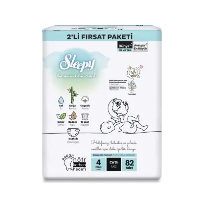 Sleepy Bebek Bezi Bio Natural 4 Numara Maxi 82li Fırsat Paket